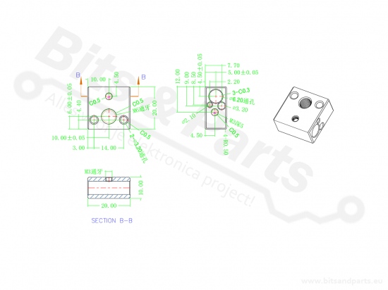 Hotend CR10 with heater cartridge aluminium 1,75mm 24V